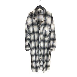 Plaid Trench Like Button Down Shacket I Size:4XL